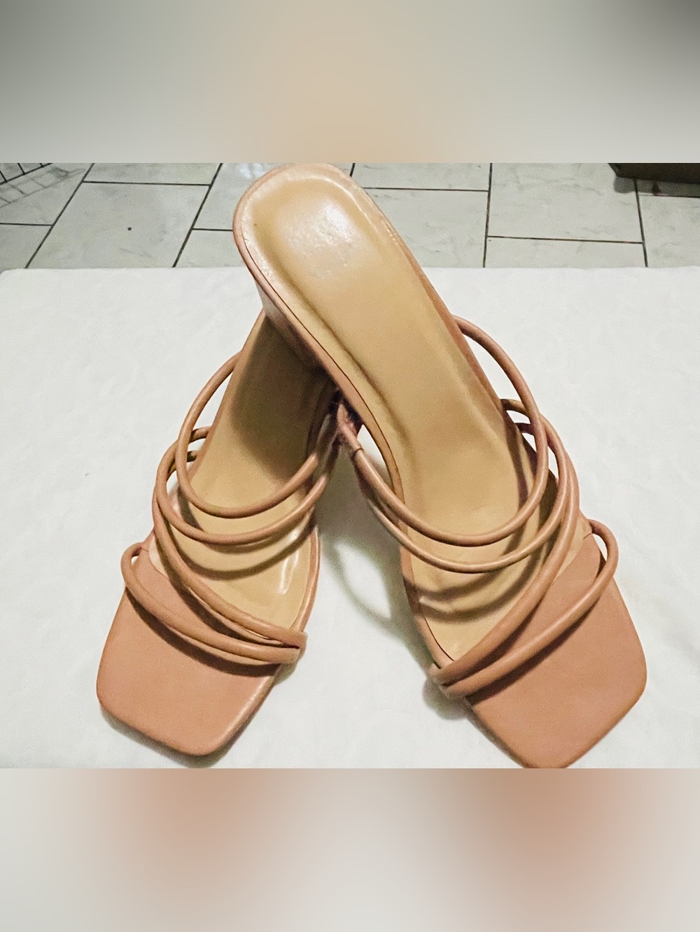 a new day Tan Strappy Square-Toe Mule Sandals